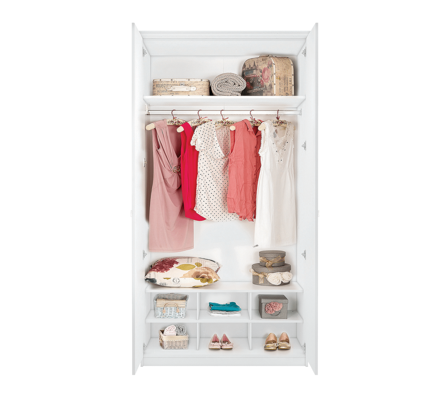 Selena Grey / Pink 2 Doors Wardrobe Inner Shelf White