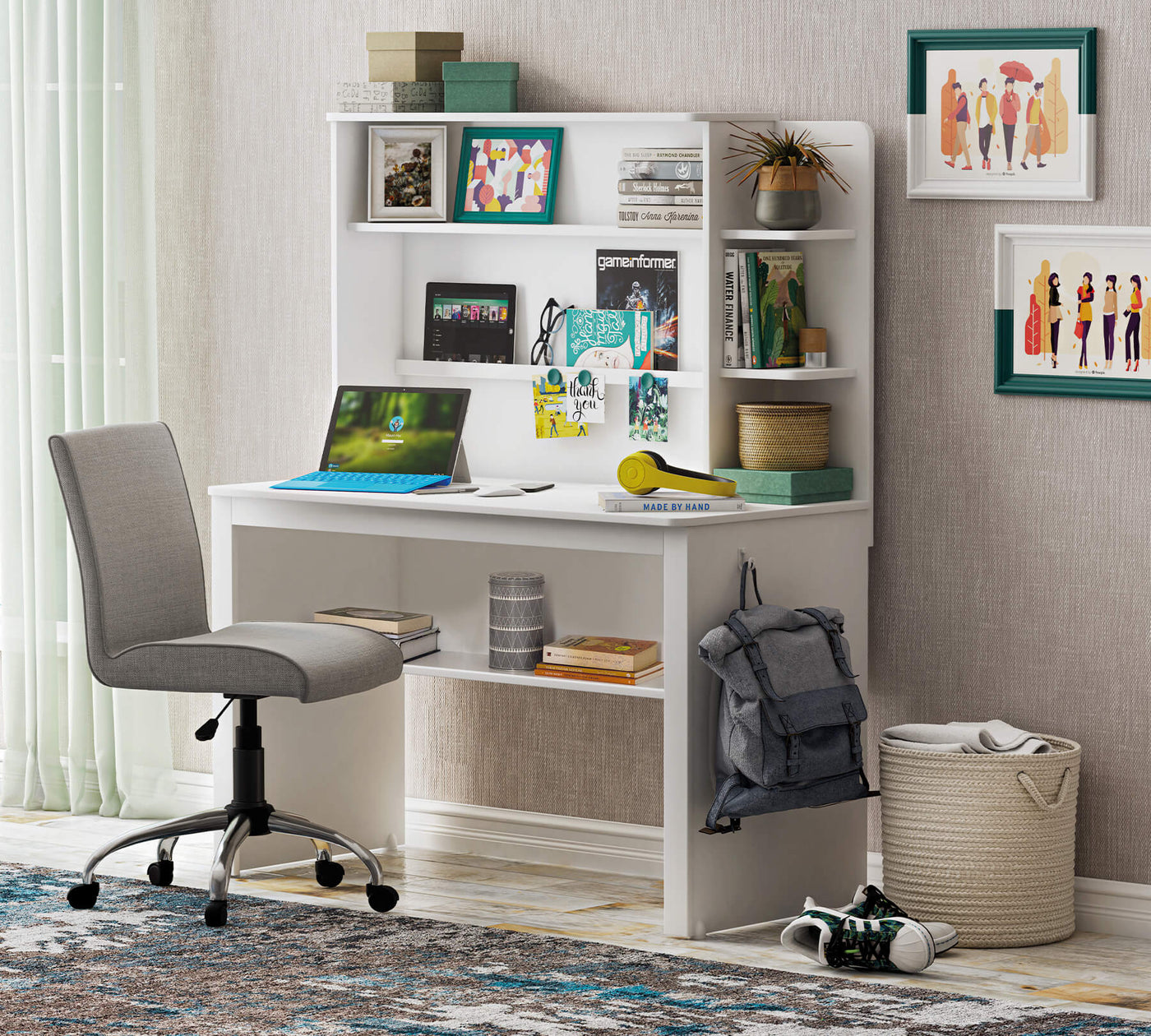 Line Study Desk White