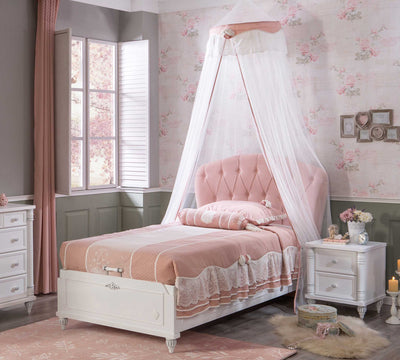 Romantic Fabric Headed Bed With Base [100x200 Cm] - ON ORDER ONLY