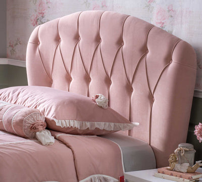 Romantic Fabric Headed Bed With Base [100x200 Cm] - ON ORDER ONLY