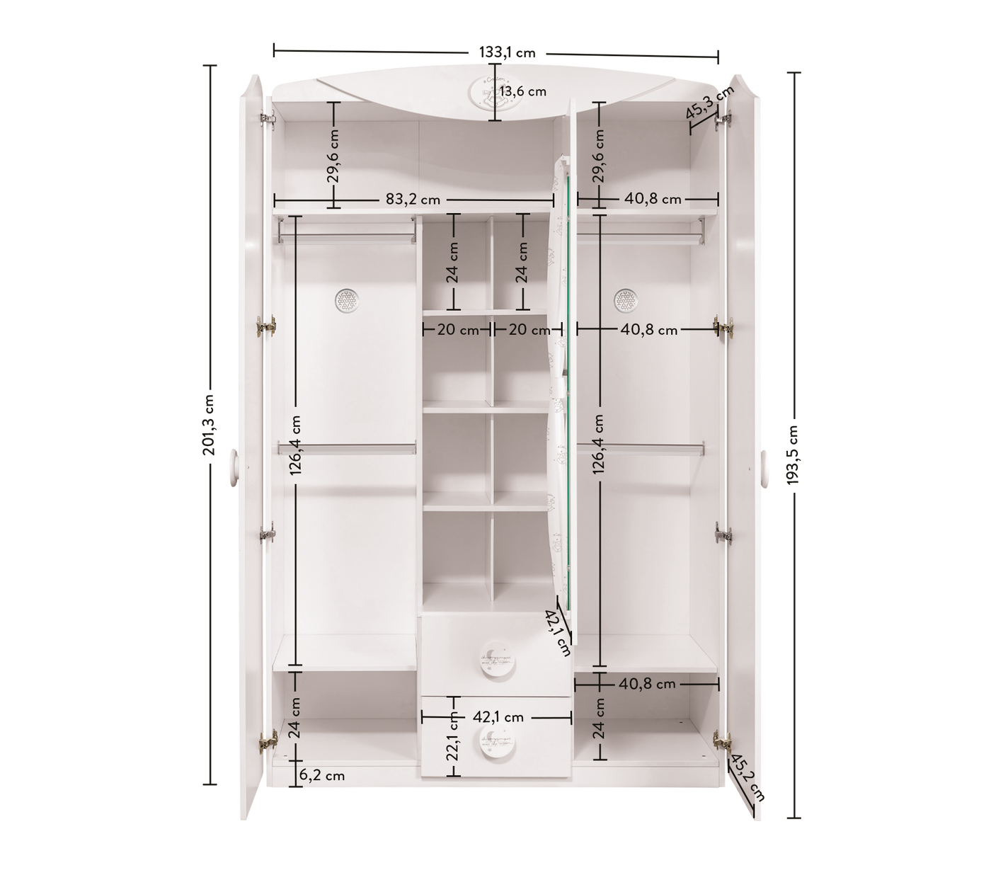 Baby Cotton 3 Doors Wardrobe With Window - ON ORDER ONLY