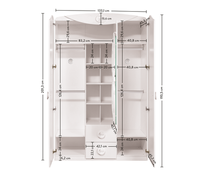 Baby Cotton 3 Doors Wardrobe With Window - ON ORDER ONLY