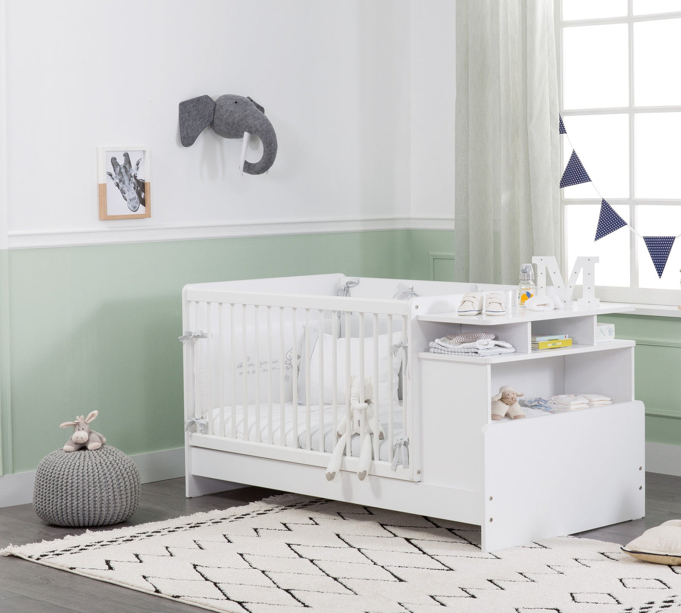 Baby Cotton Convertible Baby Bed With Table White [70x110 -70x140 Cm]