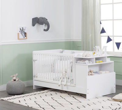 Baby Cotton Convertible Baby Bed With Table White [70x110 -70x140 Cm]