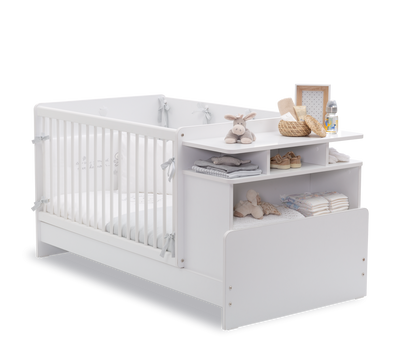 Baby Cotton Convertible Baby Bed With Table White [70x110 -70x140 Cm]
