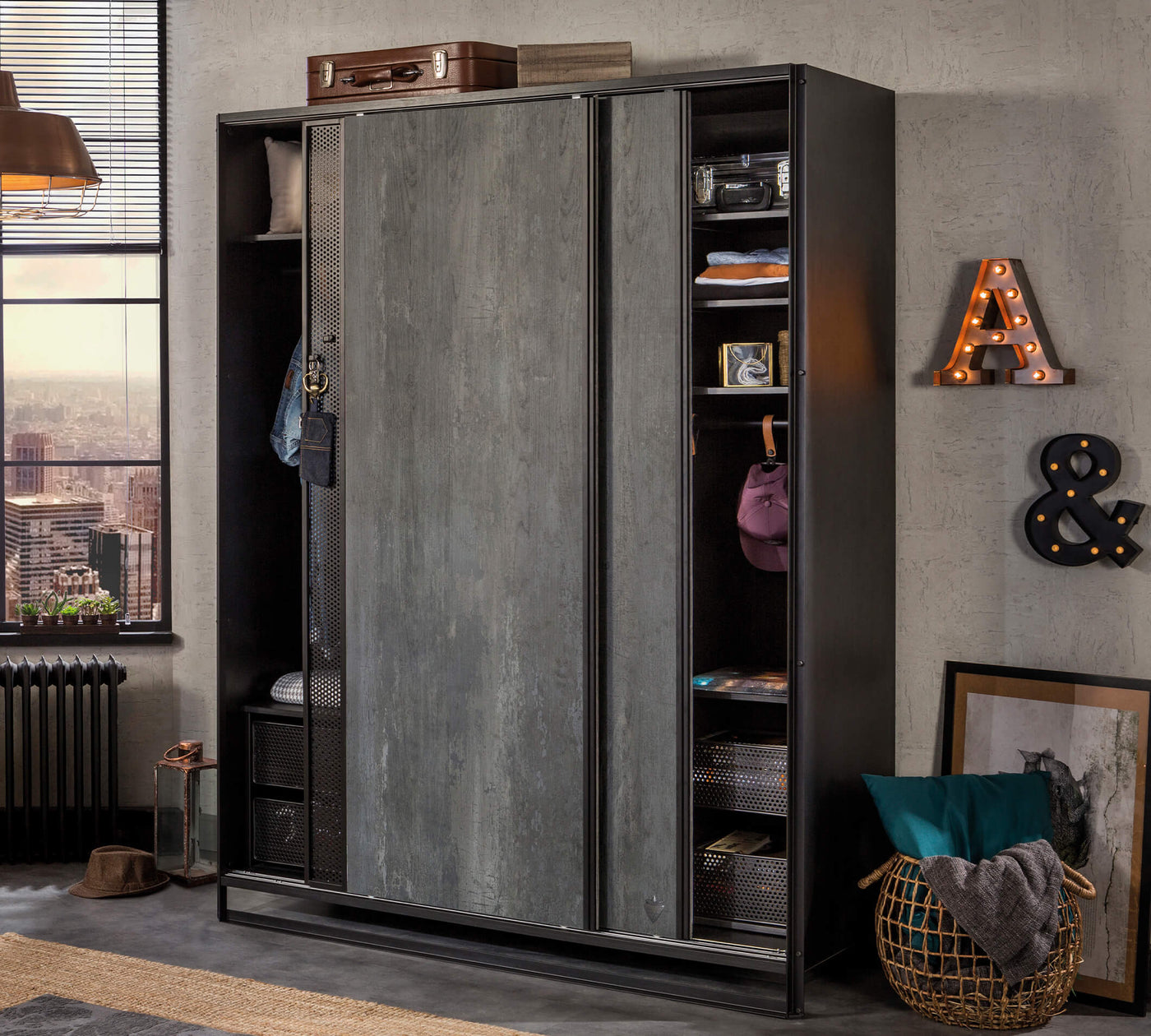 Dark Metal Sliding Wardrobe