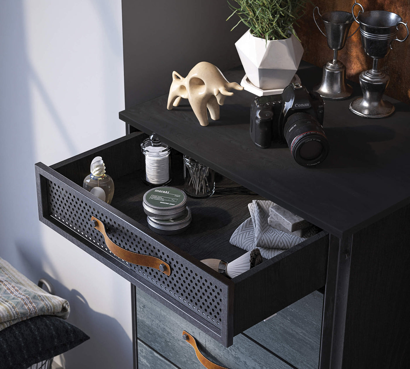 Dark Metal Tall Dresser