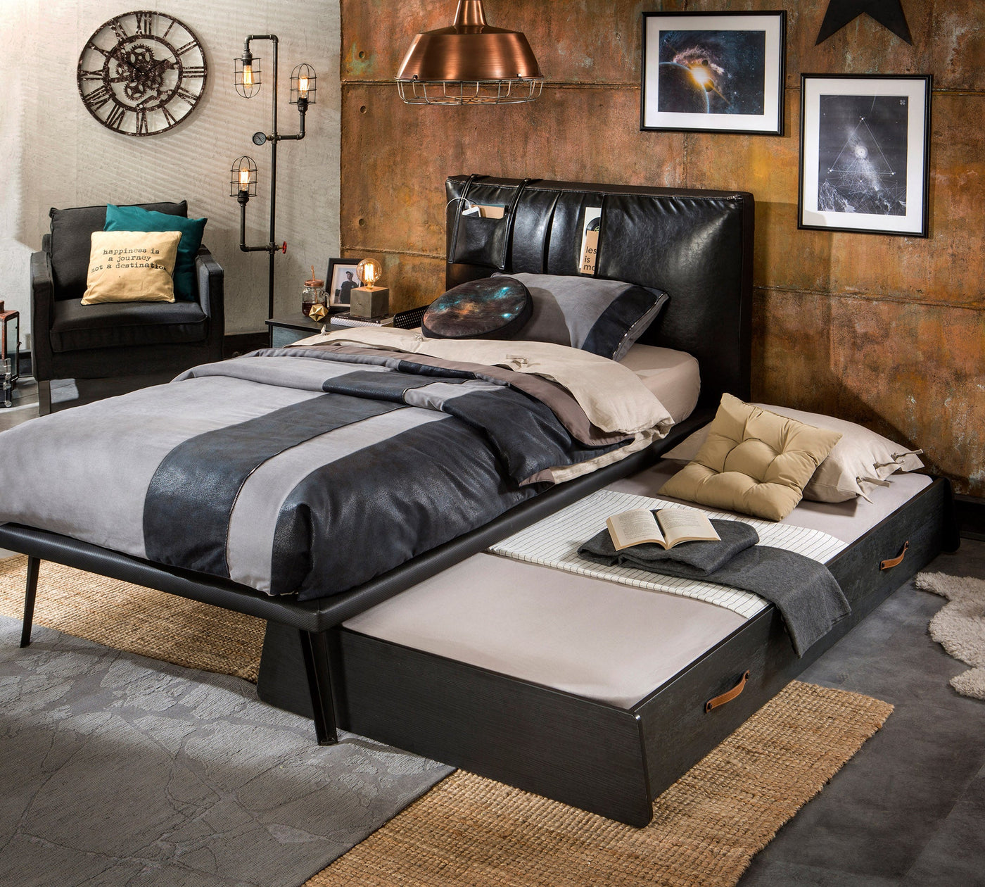 Dark Metal Pull-out Bed [90x190 Cm]