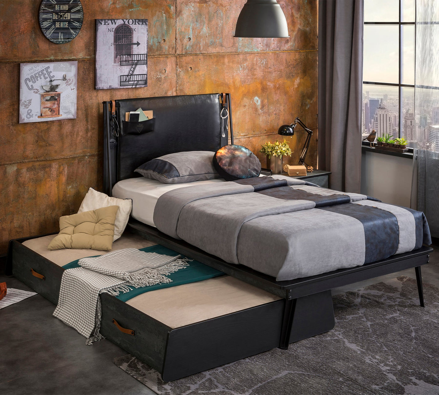 Dark Metal Line Bed [120x200 Cm]