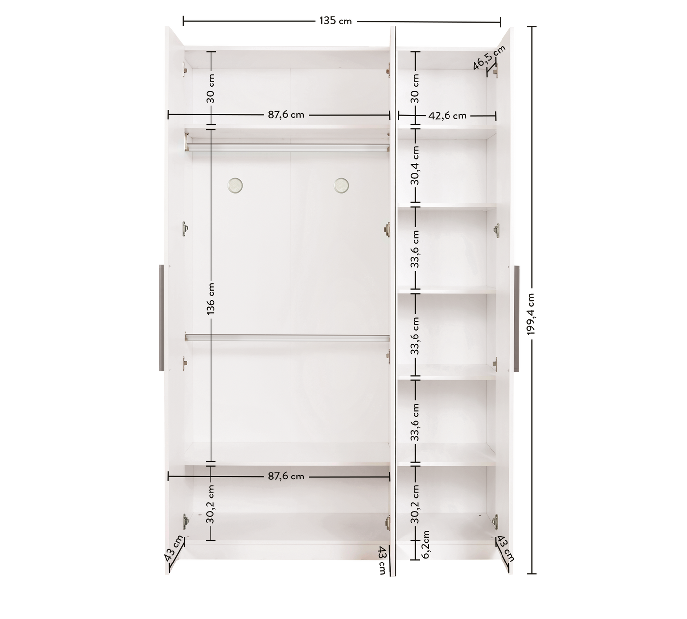 White 3 Doors Wardrobe - New