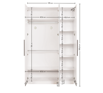 White 3 Doors Wardrobe - New