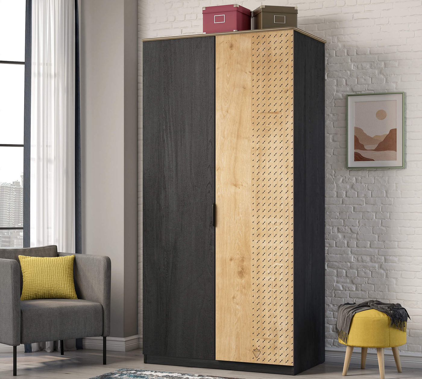 Black 2 Doors Wardrobe