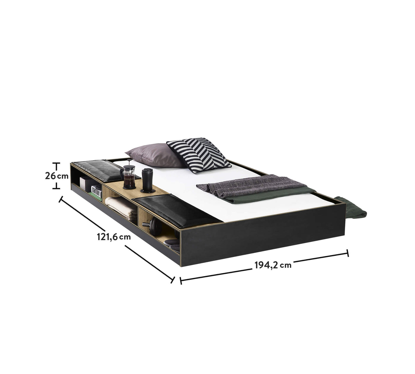 Black Pull-out Bed With Partitions [90x190 Cm] - ON ORDER ONLY