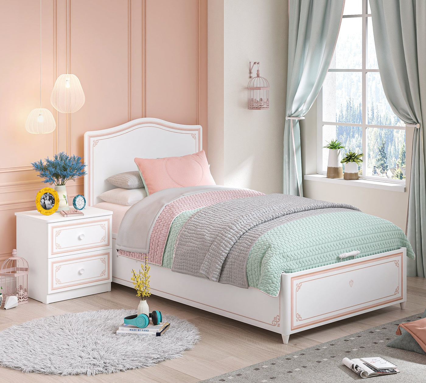Selena Pink Bed With base [100x200 Cm]