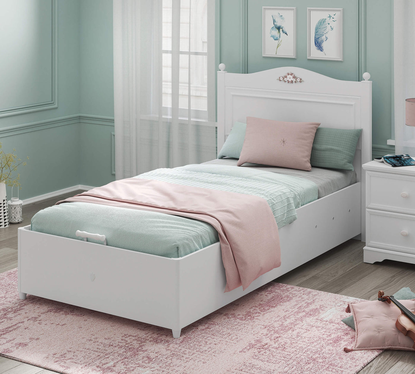 Rustic White Bed With Base [100x200 Cm] - ON ORDER ONLY