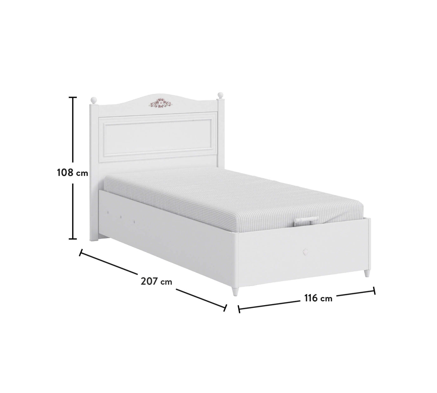 Rustic White Bed With Base [100x200 Cm] - ON ORDER ONLY