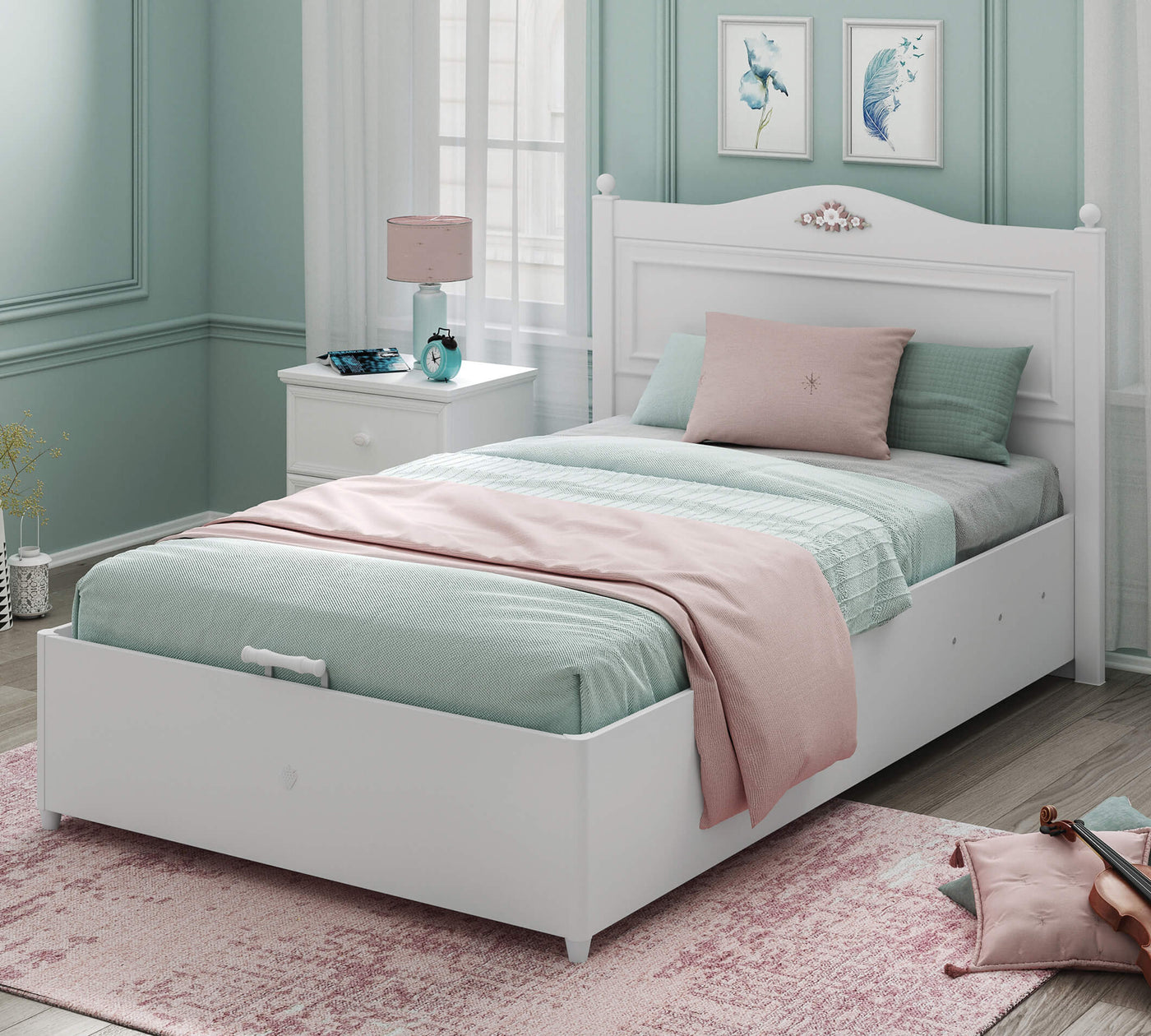 Rustic White Bed With Base [120x200 Cm] - ON ORDER ONLY