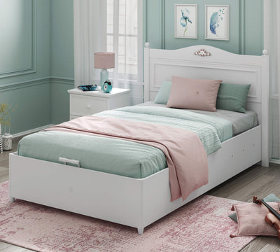 Rustic White Bed With Base [120x200 Cm] - ON ORDER ONLY