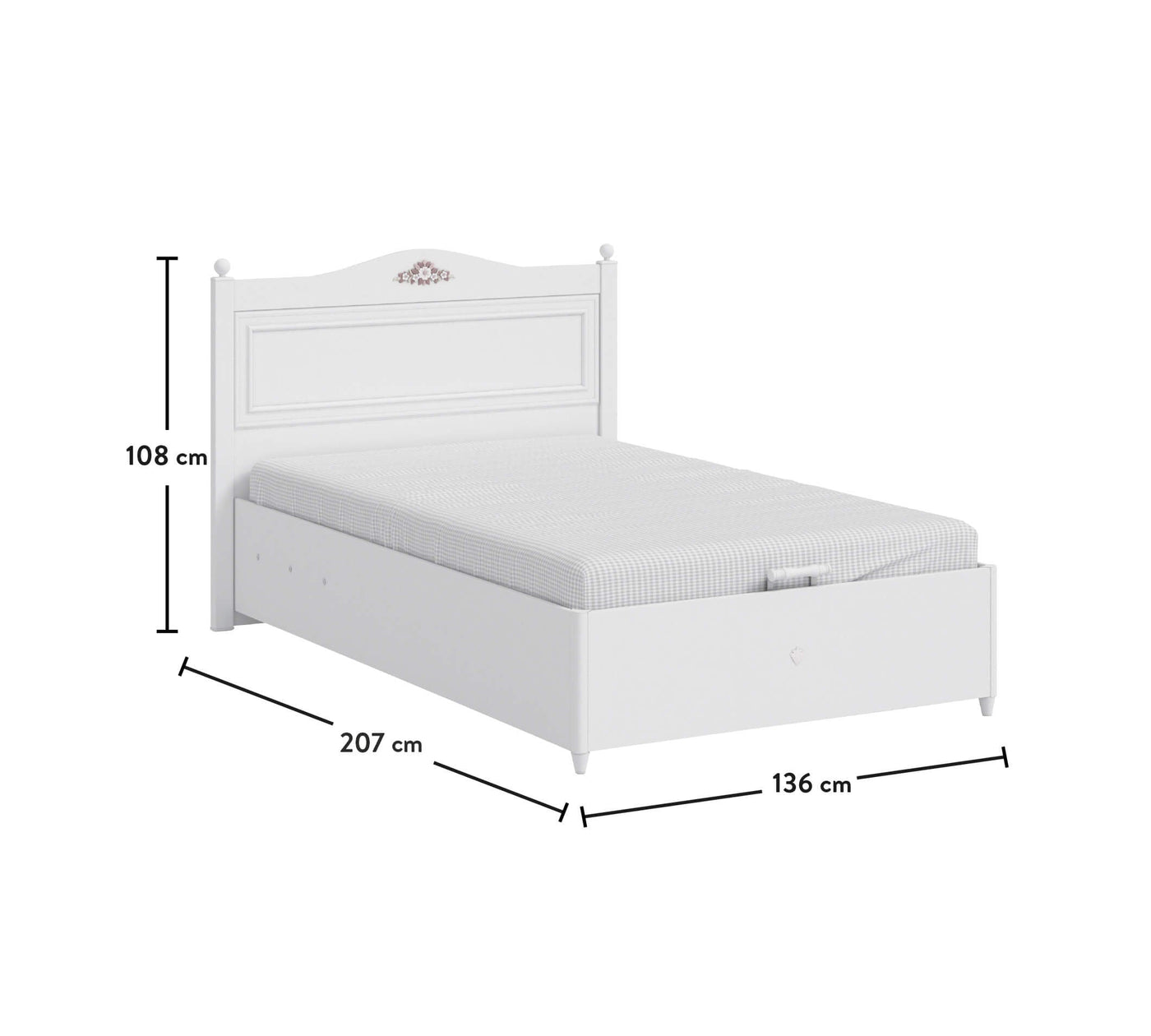Rustic White Bed With Base [120x200 Cm] - ON ORDER ONLY