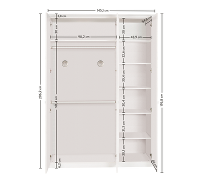 Selena Grey 3 Doors Wardrobe