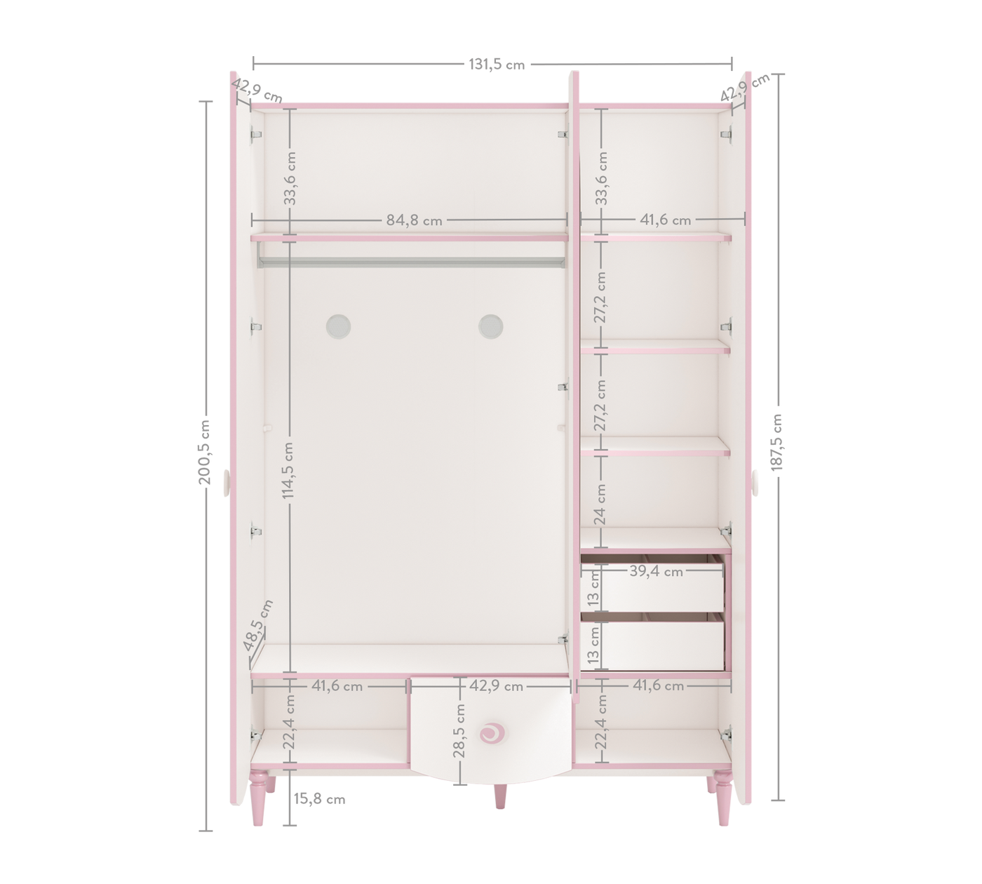 Princess 3 Doors Wardrobe - ON ORDER ONLY